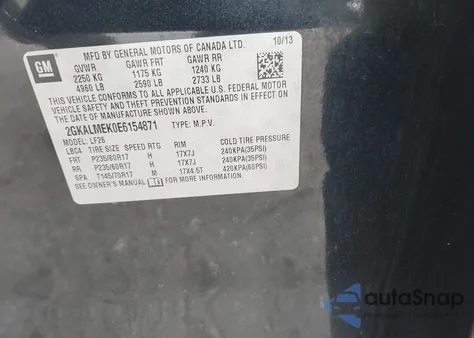 2014 GMC Terrain Sle-1 из США, поврежденный, VIN 2GKALMEK0E6154871